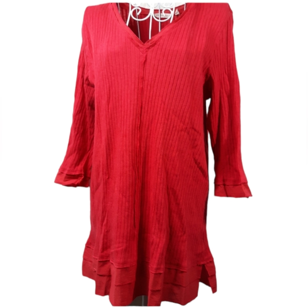 Soft Surroundings Red Cotton V-Neck Tunic SZ L